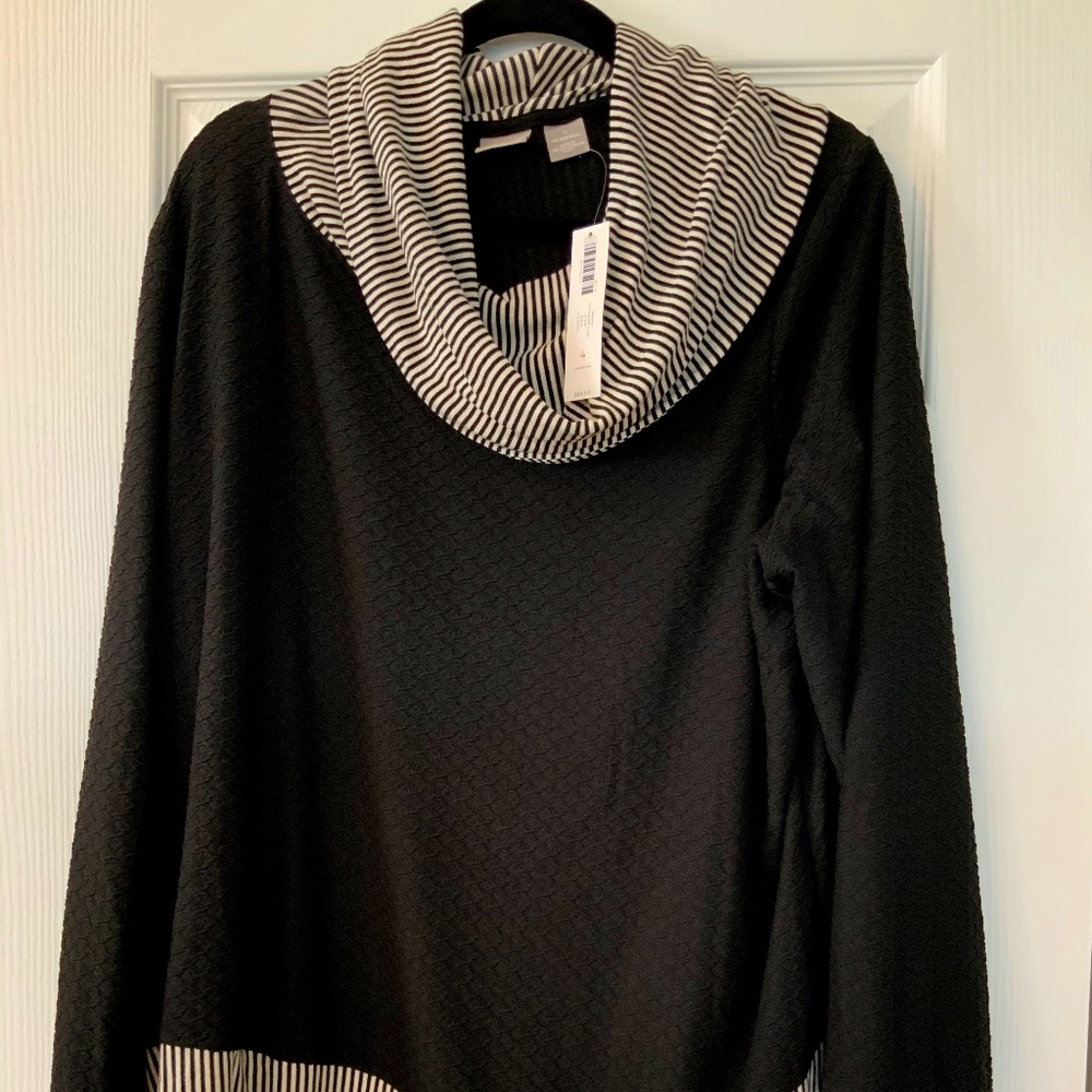 Chico’s Women’s Long Sleeve Black & Cream Tunic Size 4 NWT